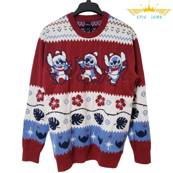 Disney Lilo & Stitch Santa Stitch Women's Light-Up Holiday Sweater New - Picture 1 of 3
